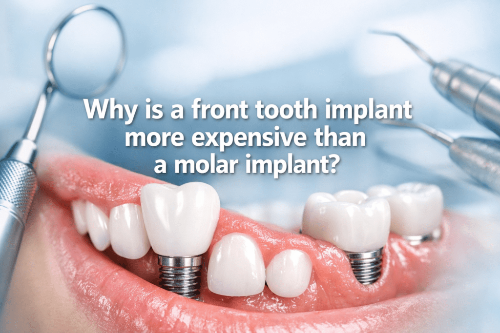 Why is a front tooth implant more expensive than a molar implant?