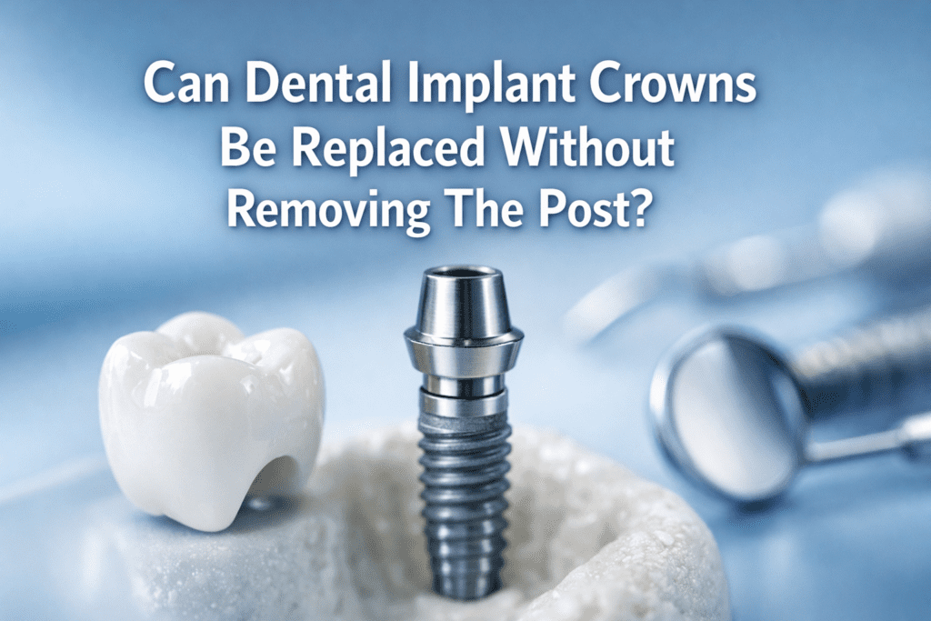 Can dental implant crown be replaced without removing post?