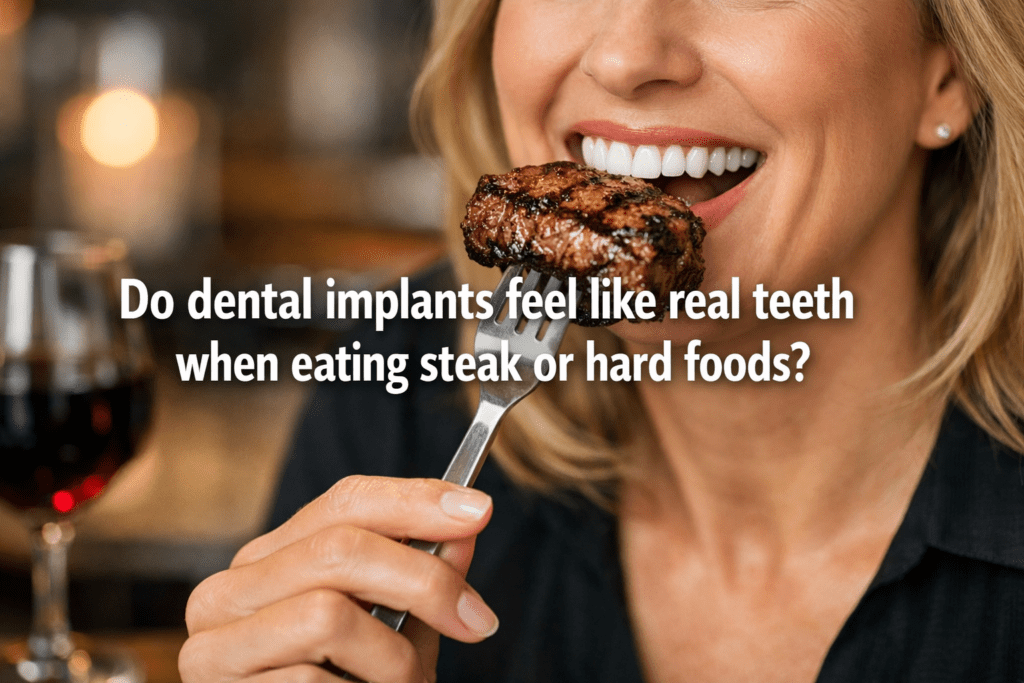 Do dental implants feel like real teeth when eating steak or hard foods?